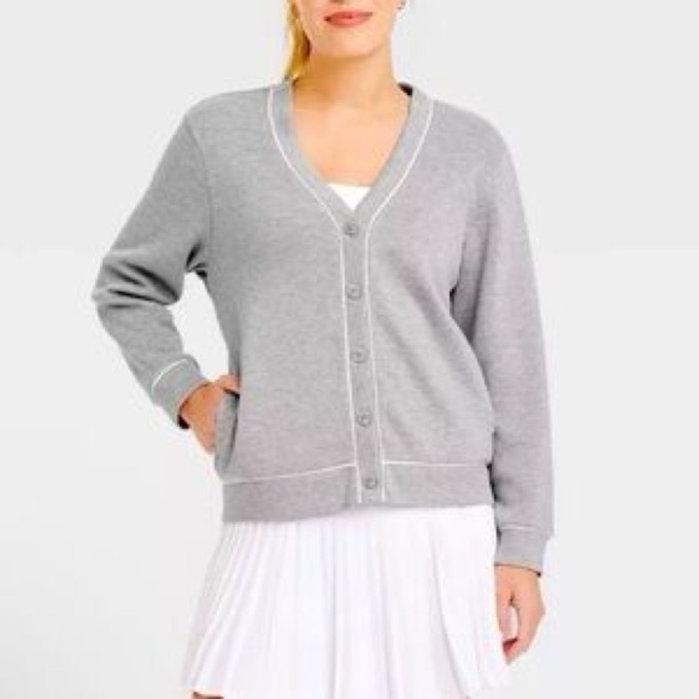 All In Motion Piped Button-Up Cardigan - EUC